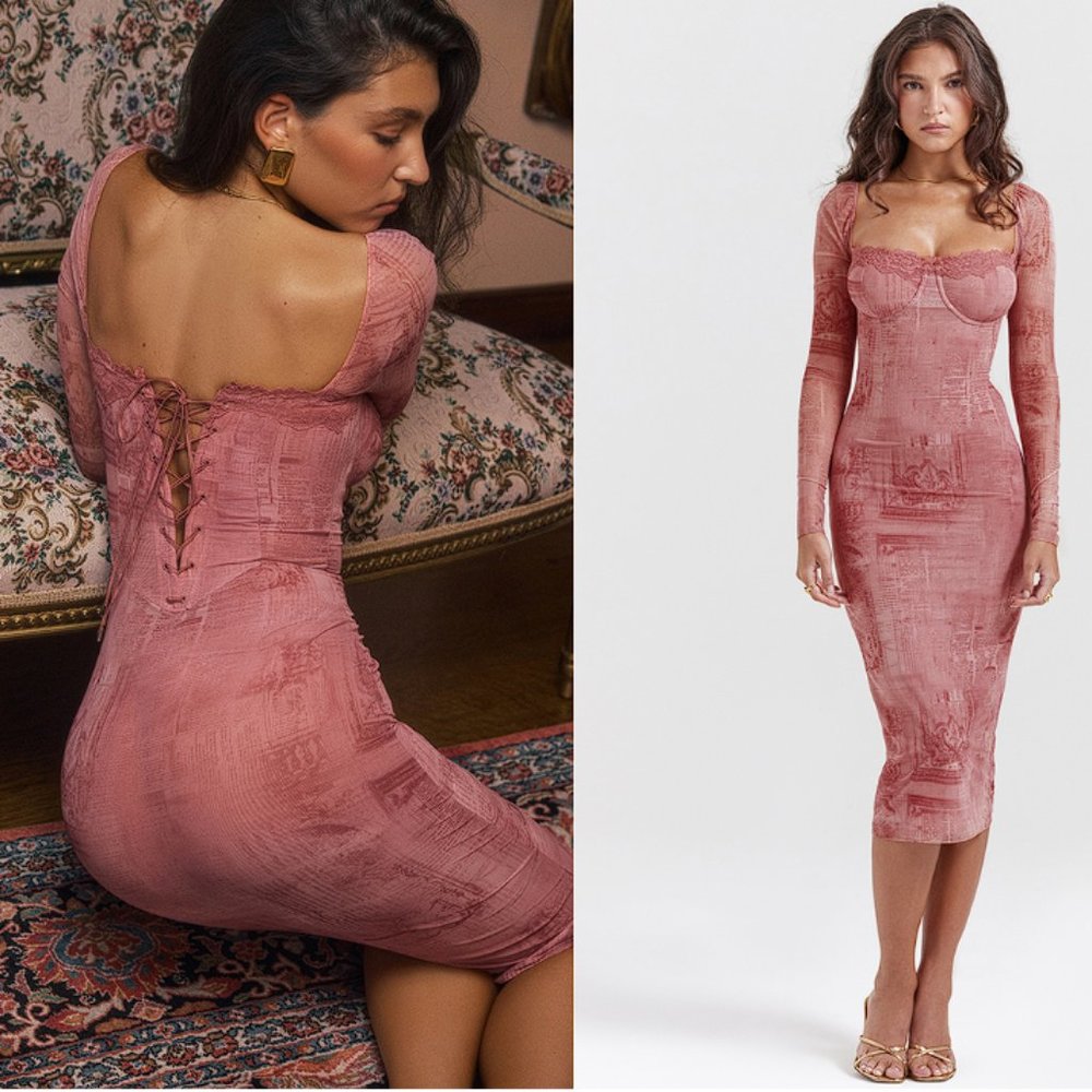 House of CB 'Seraphina' Pink Print Corset dress NWOT